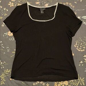 Rachel Zoe Pearl Neckline Black Short Sleeve Tee